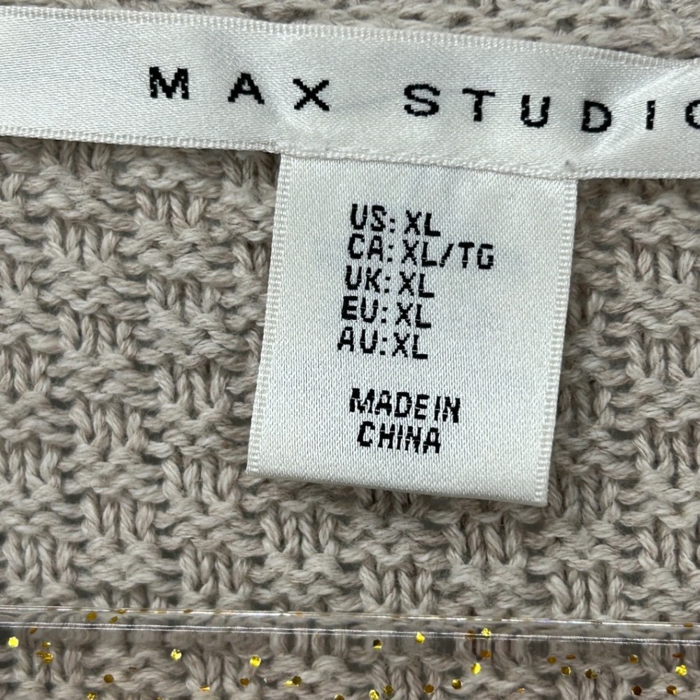 Max Studio Womens XL Taupe Beige Waffle Knit Open Front Longline Cardigan Pocket - Picture 3 of 5